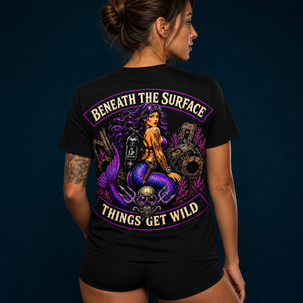 Beneath the Surface black tee — back design view