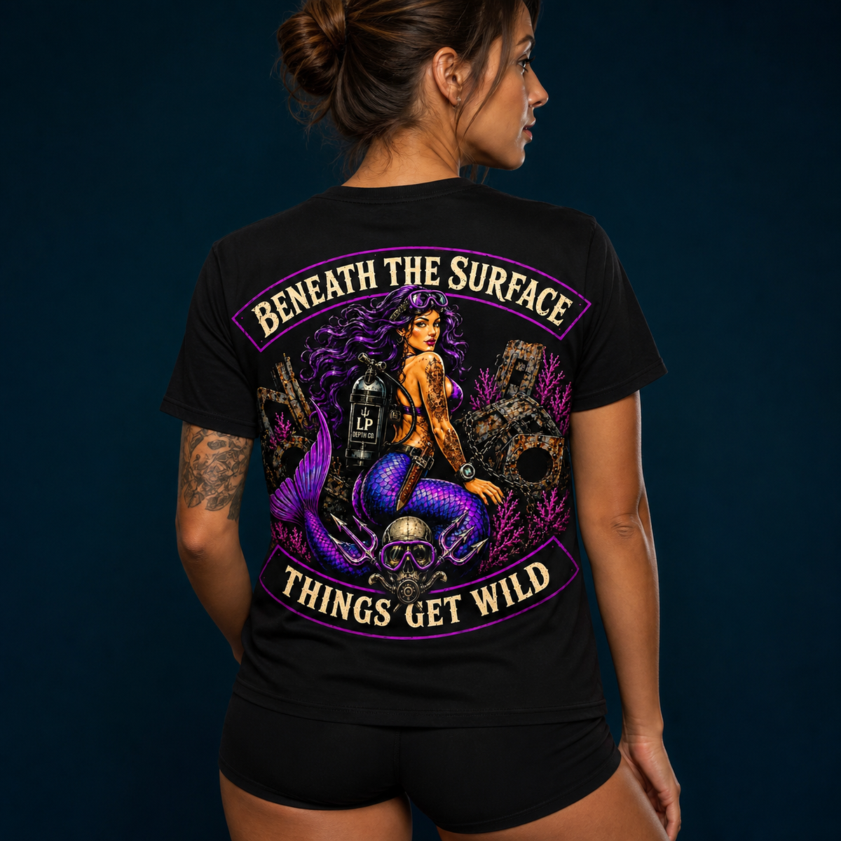 Beneath the Surface black tee — back design view
