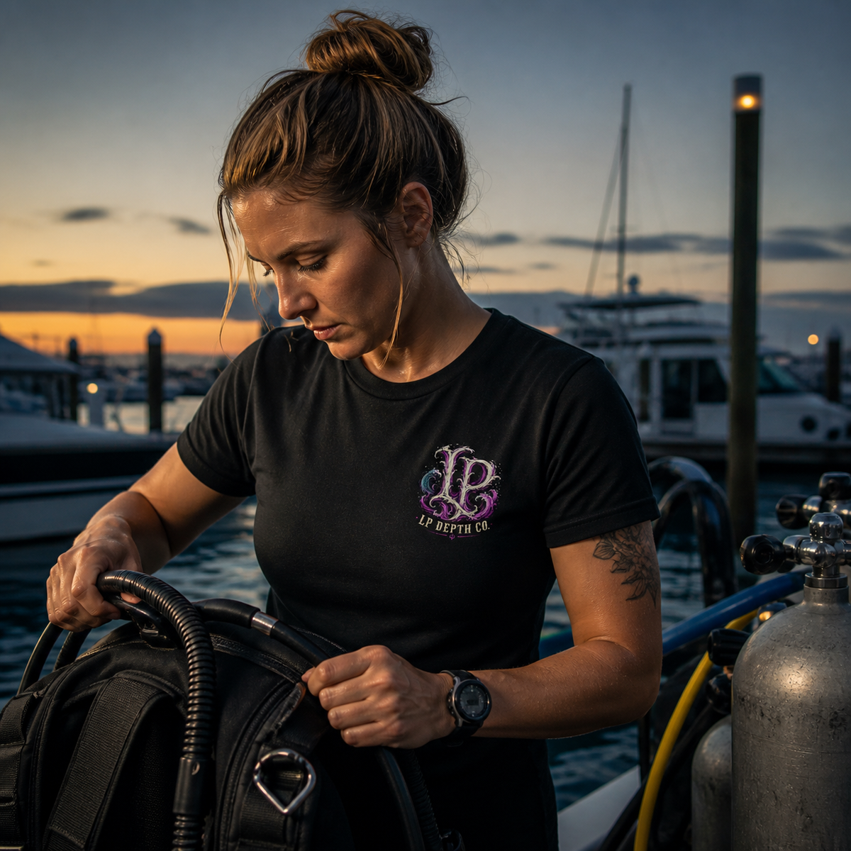 Beneath the Surface black tee — second lifestyle view
