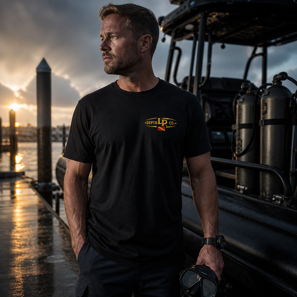 Dive Deep / Surface a Legend black tee — second lifestyle view