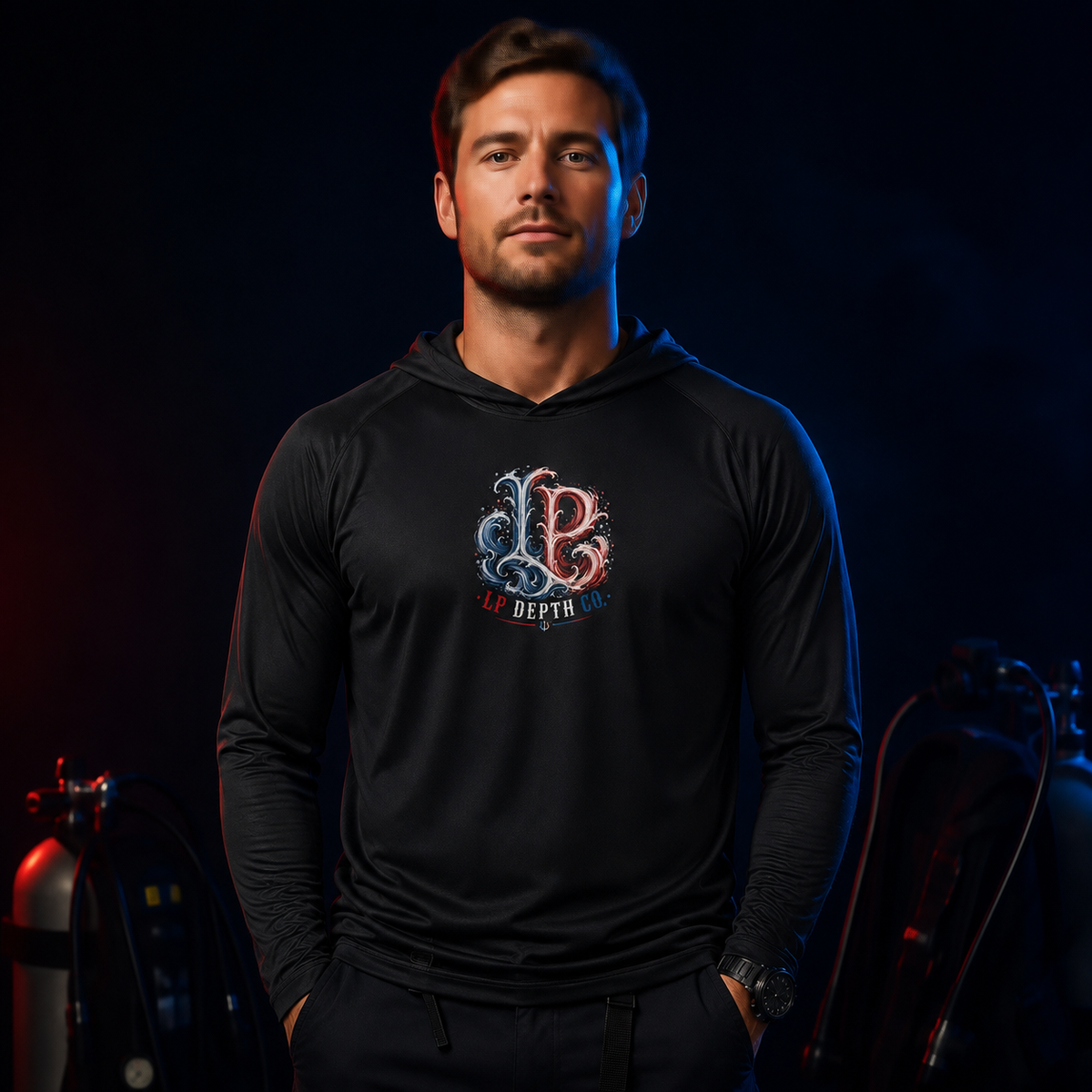 Loco Profundo Dive Team — New Loco Red, White & Blue — Lightweight Sun Hoodie