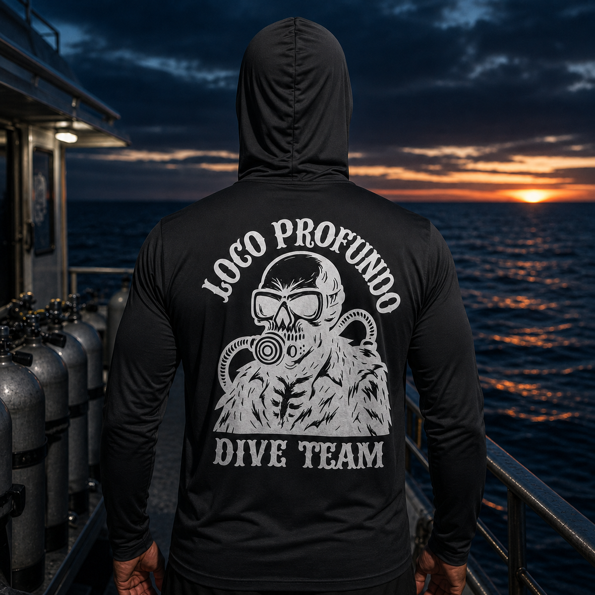 Loco Profundo Dive Team — Original Cut White — Lightweight Sun Hoodie