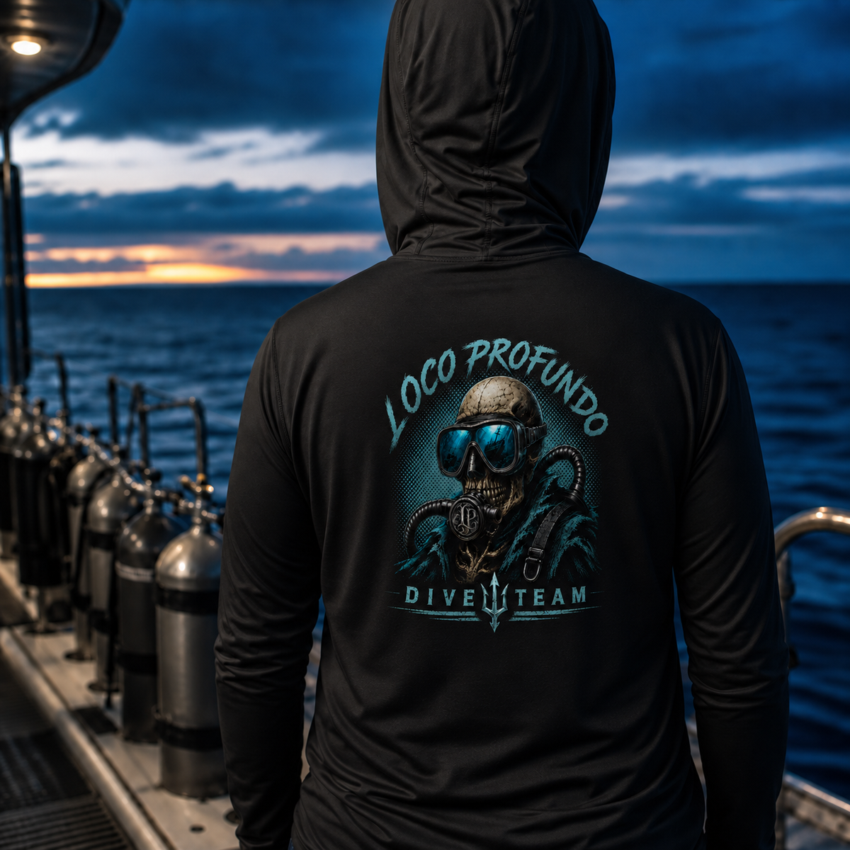 Loco Profundo Dive Team — New Loco Teal — Lightweight Sun Hoodie