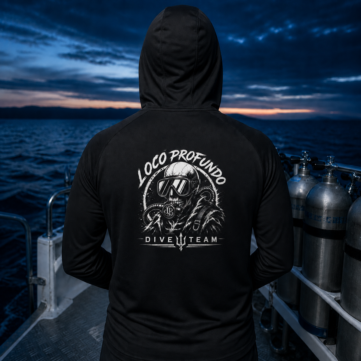 Loco Profundo Dive Team — New Loco White — Lightweight Sun Hoodie