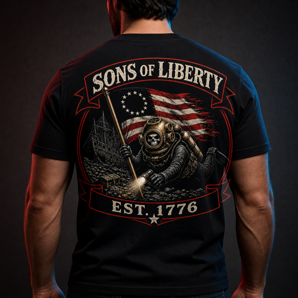 Sons of Liberty black tee — back design view