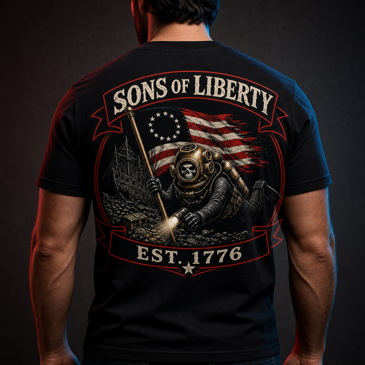 Sons of Liberty black tee — back design view
